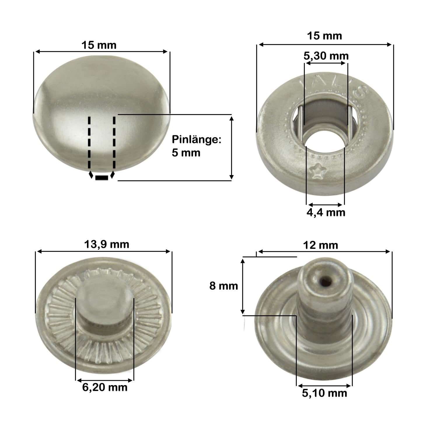 Druckknöpfe S-Feder Messing - 50 Stück Altsilber 15 Mm Für Leder & Textilien