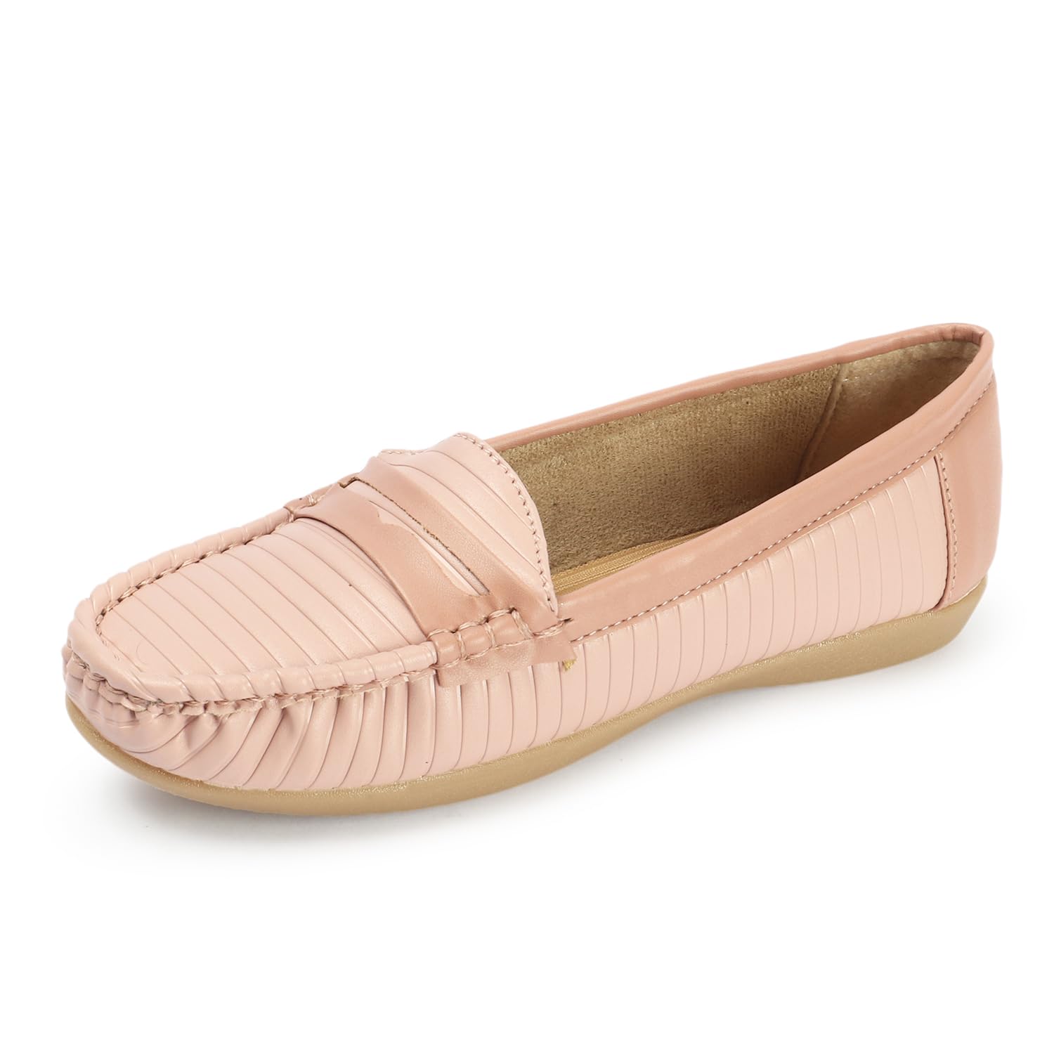 Women Comfortable Slip On Flat Loafer Casual and Formal Bellies (Cream) UK-3-image-43