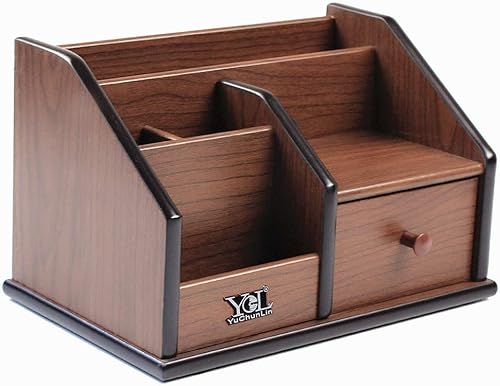 Miniatura 1 de Organizador de escritorio de madera con cajón, organizador multifuncional de almacenamiento para oficina y hogar como soporte grande para lápices,
