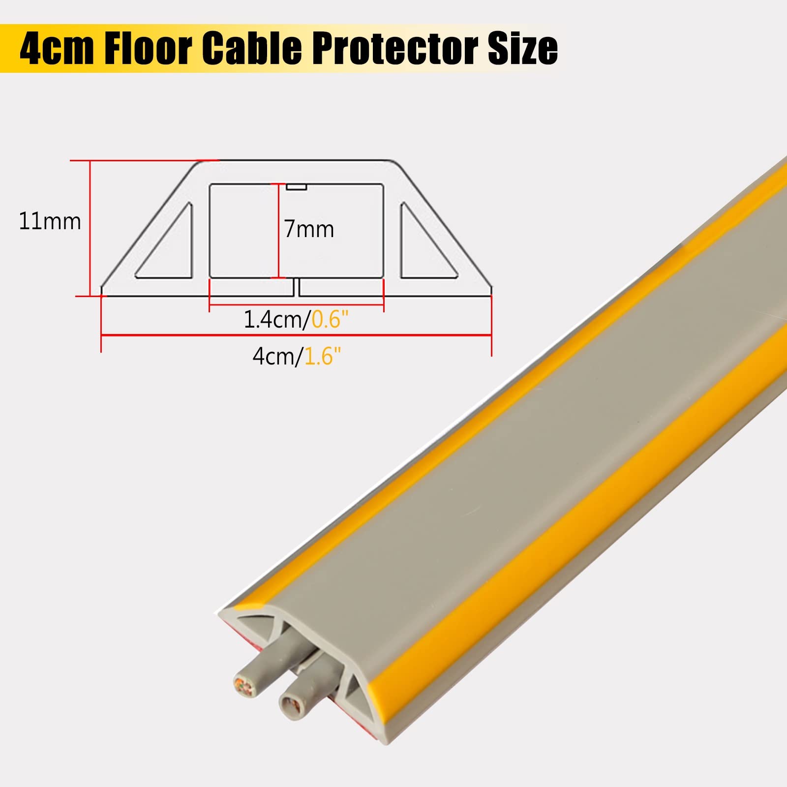 Bodenkabelabdeckung, 4 cm Selbstklebender Kabelkanal for TV-Kabel for das Heimbüro, grau, 1–10 m(2M/6.6Ft Length)