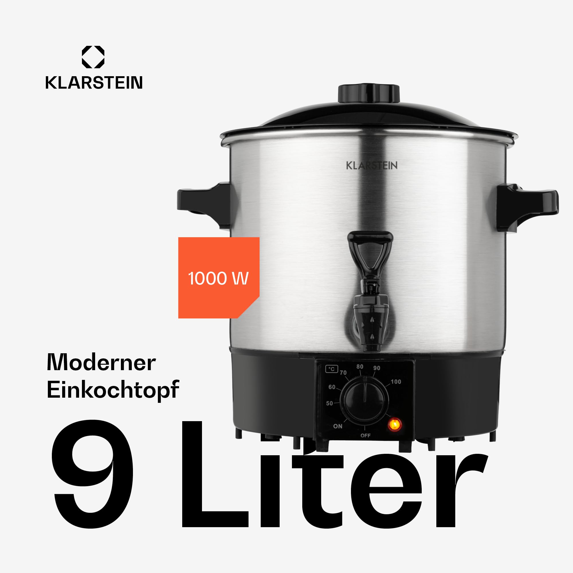 Klarstein Biggie Eco Einkochautomat & Getränkespender, 1000W, 30-100°C, 9 Liter, Zapfhahn, Kontrollleuchte, Einlegerost