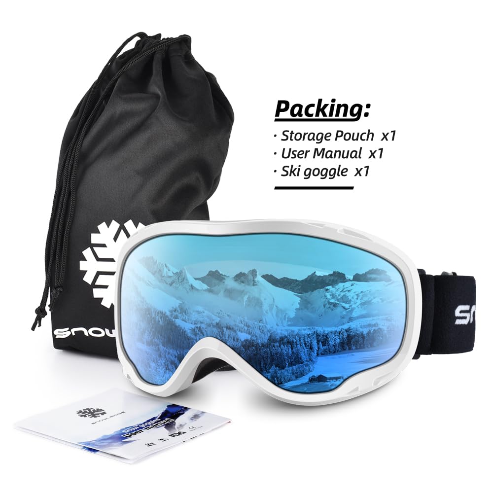 Occhiali da sci sopra gli occhiali, occhiali da sci, snowboard, motoslitta, per uomini e donne, adulti, anti appannamento, 100% protezione UV