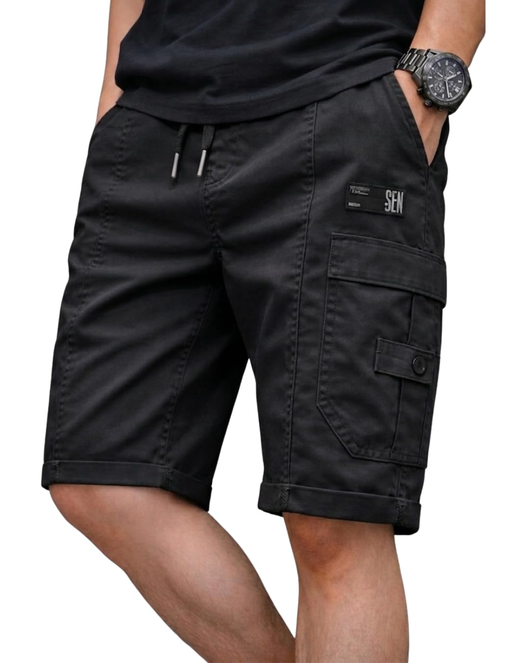 Men's Cotton Cargo Shorts | Solid Khakhi | Regular Fit Casual Shorts with 5 Pockets | Comfortable Summer Wear-picture-19