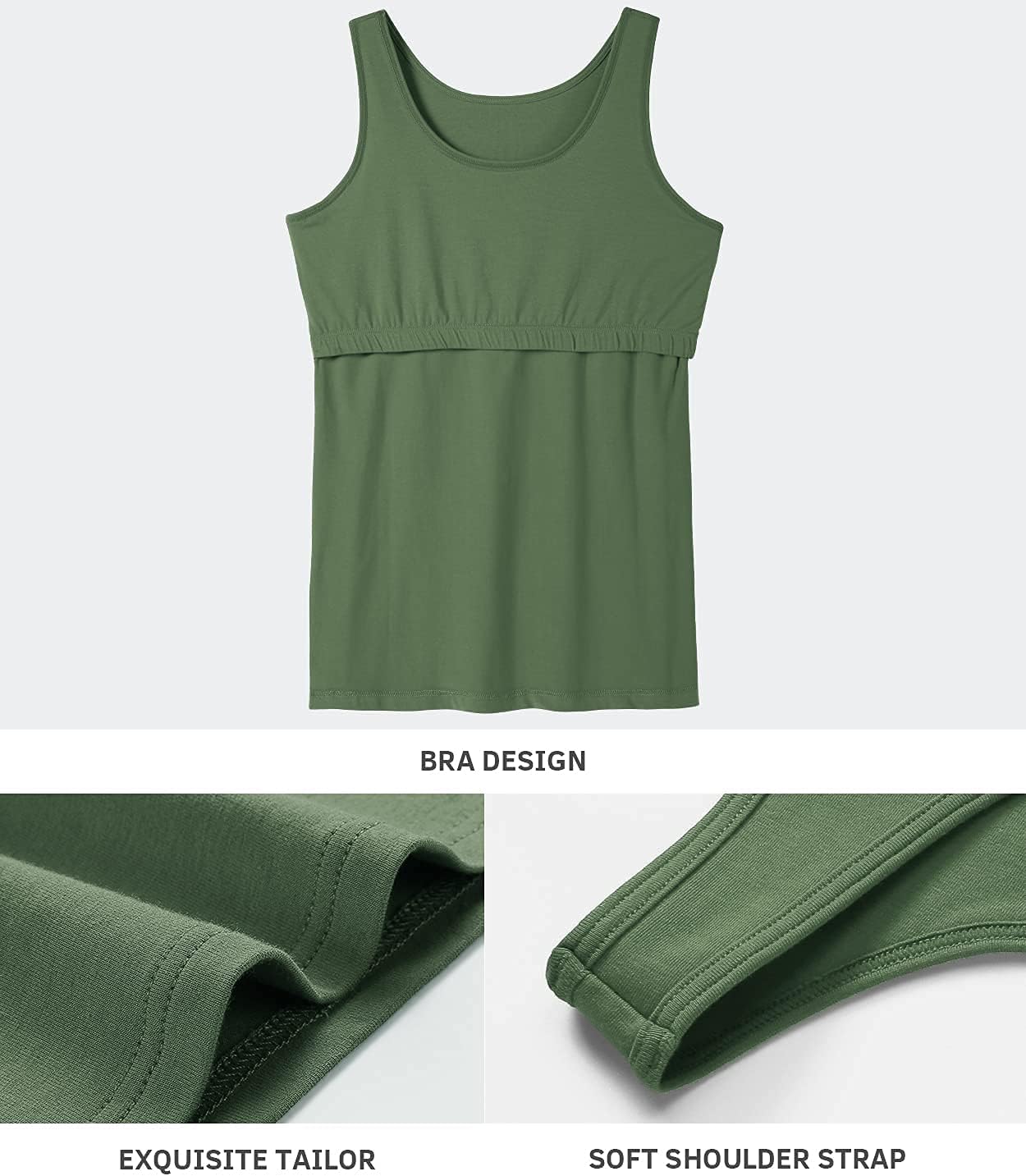 Vislivin Cotton Tank Tops with Shelf Bra for Women Stretch Tanks Wide Strap Undershirts - Image 5