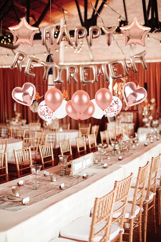 Decorazioni Festa Pensionamento Oro Rosa | Set Con Banner Palloncini, Gonna E Ghirlande