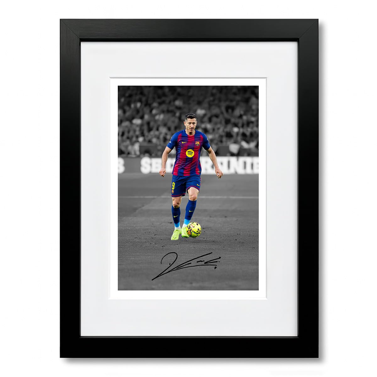 Robert Lewandowski Barcelona Signed Photo Poster Print Picture Display Framed Autograph Memorabilia for Football Fans Gift Poland (A4 Black Framed & Mounted)