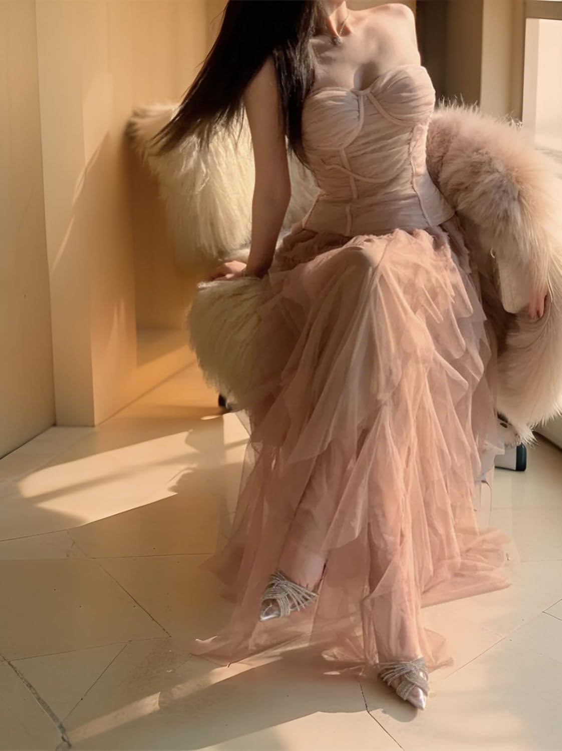 Tulle Skirts for Women Midi Long Fairy Skirt Tutu A-Line Mesh Layered High Elastic Waist Halloween Skirts - Image 4