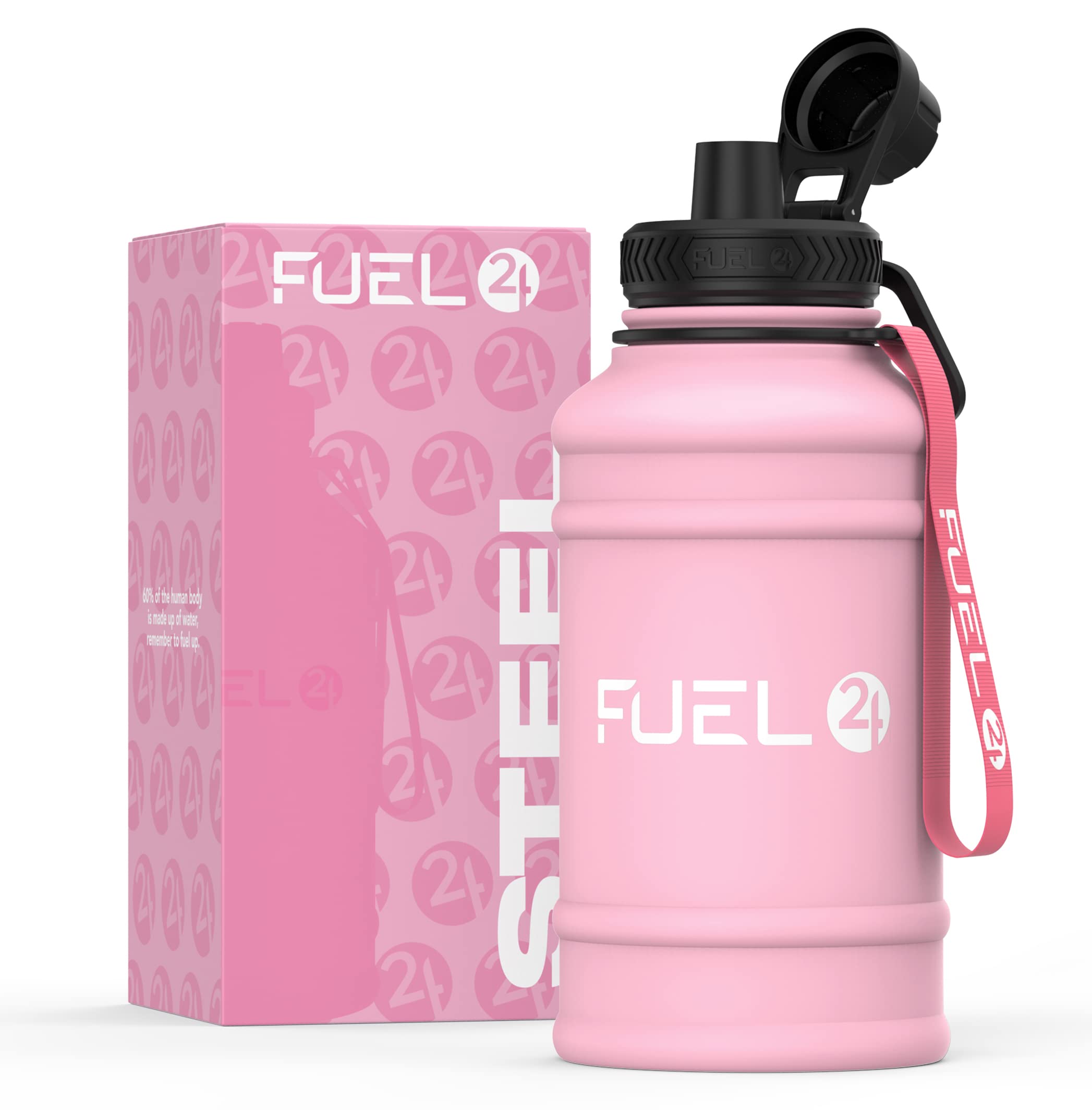 Fuel24 1.3L/2.2L Water Bottle Metal - STRONG, Drop & Leakproof BPA free 2L 1L Stainless Steel (1 Litre) - Large Gym Bottles for Men, Sports Water Bottle, Travel, Hiking Water Bottle