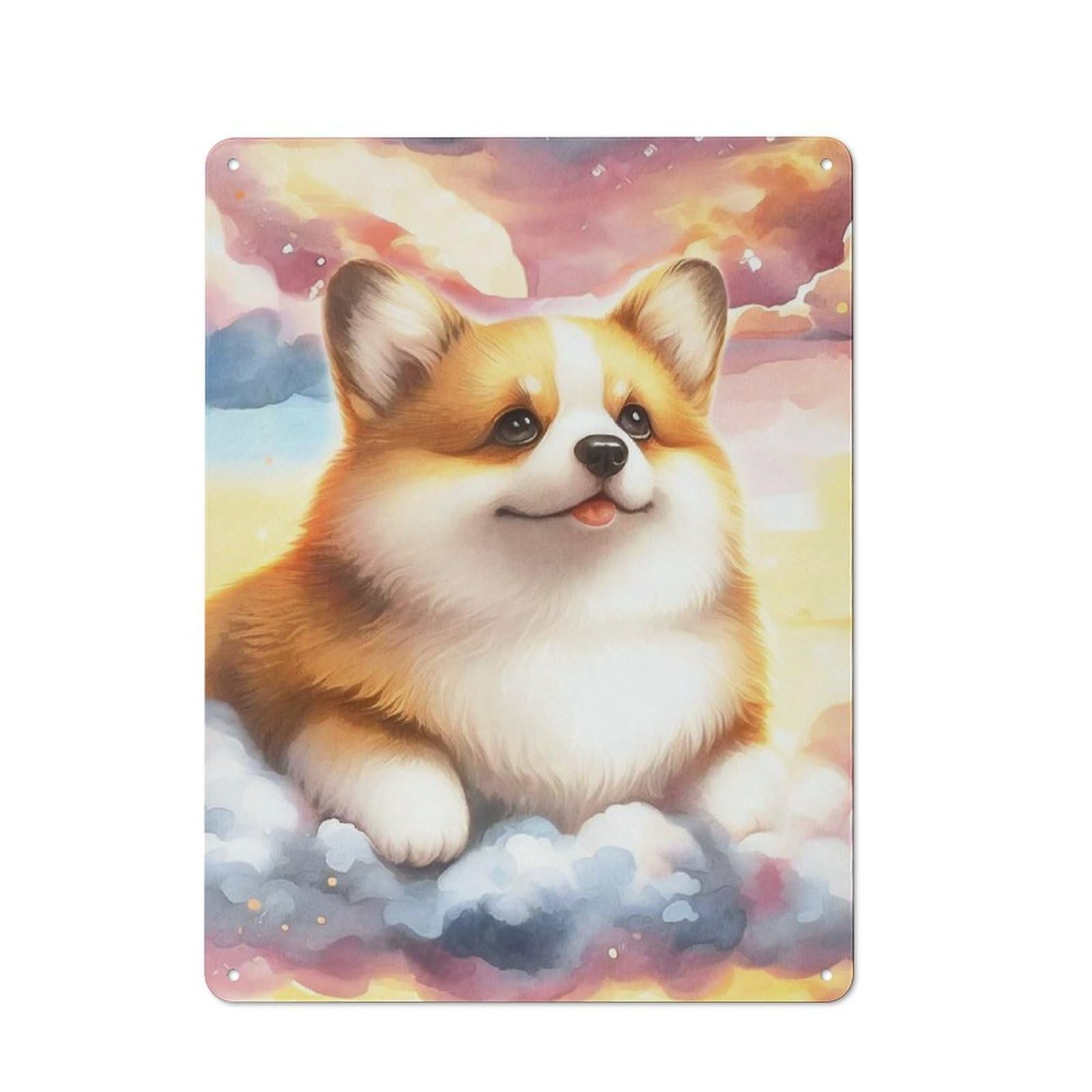 Junmoney Corgi In The Clouds Smart Office Metal Sign 40X30cm, Study Room Decor For Home Office, Reading Corner Or Bedroom