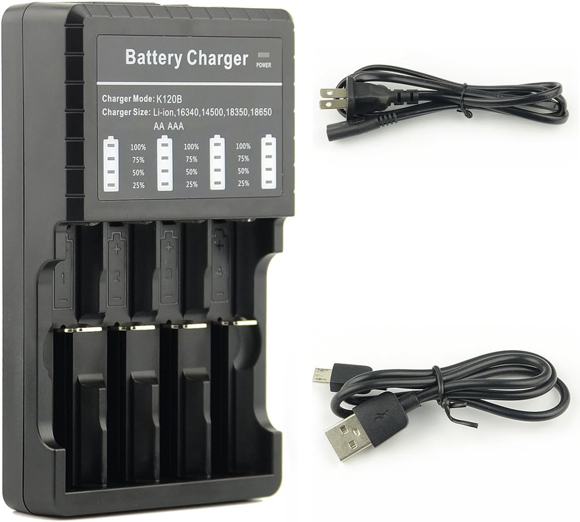 SMILEPOWO Smart Battery Charger,USB Battery Charger for Li-ion IMR Ni-MH，NiCd，AA，AAA AAAA，18650，18500，17670，18700，18350 14500 16340 Lithium Battery