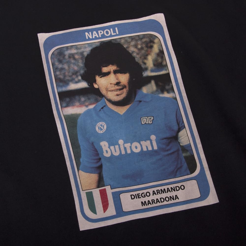 Copa - Camiseta - Hombre - Maradona x Pegatina de fútbol Napoli - Manga Corta - Negro - 100% algodón
