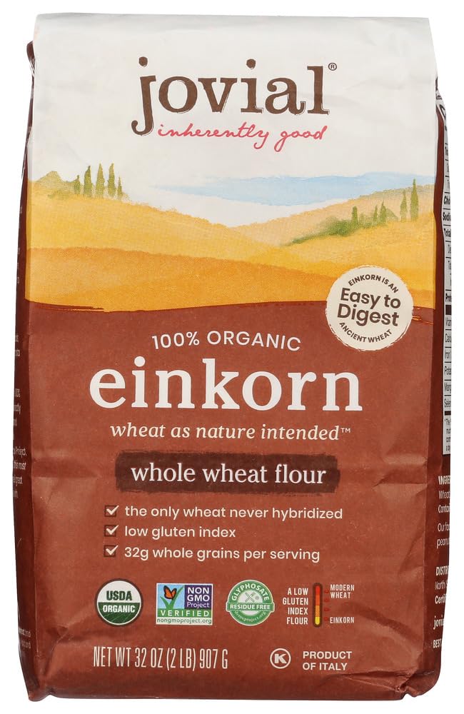 Jovial Organic Einkorn Whole Wheat Flour - Bread Baking Flour for Sourdough, High Protein, Non-GMO, For Organic Pizza & Pasta, European Italian Made, Glyphosate Free - 32 Oz, 2 Pack