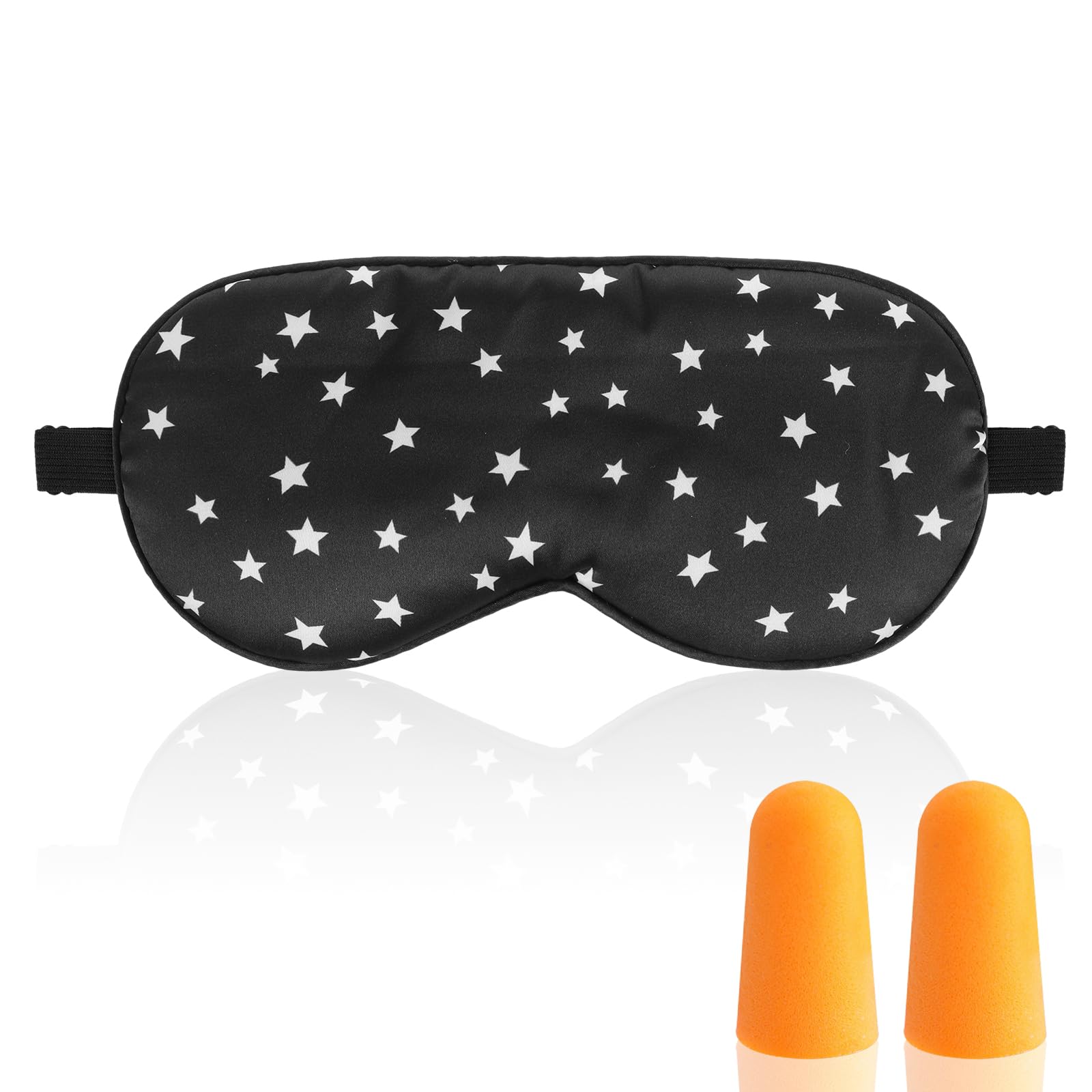 Stars Eye Mask, Soft Starry Sky Silk Sleep Mask with Adjustable Strap and Earplugs Comfortable Sleep Eye Mask Travel Nap Night Blindfold for Women Men Block Light (Star)