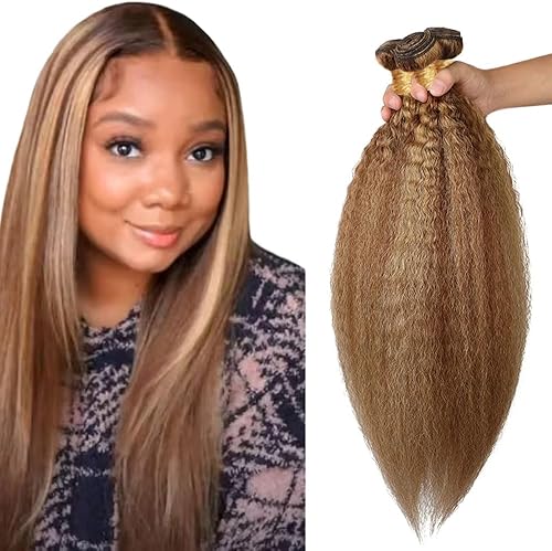 P427 Honey Blonde Kinky Straight 3 Bundles Human Hair 24 24 24 Inch Unprocessed 