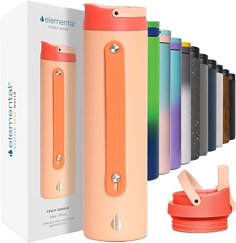 Vista 139 de Elemental Botella de agua icónica de acero inoxidable con pajilla, 32 onzas, a prueba de fugas, triple pared, aislada, para viajes y deportes, Azul