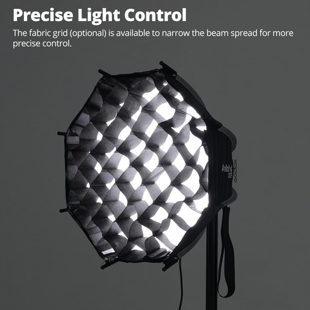 Ambitful Q3 Softbox ottagonale a sgancio rapido con griglia, 60 cm, modificatore di luce pieghevole One-Touch per fotografia Godox ML60 ML100 AD300Pro, illuminazione per studio video e ritratti