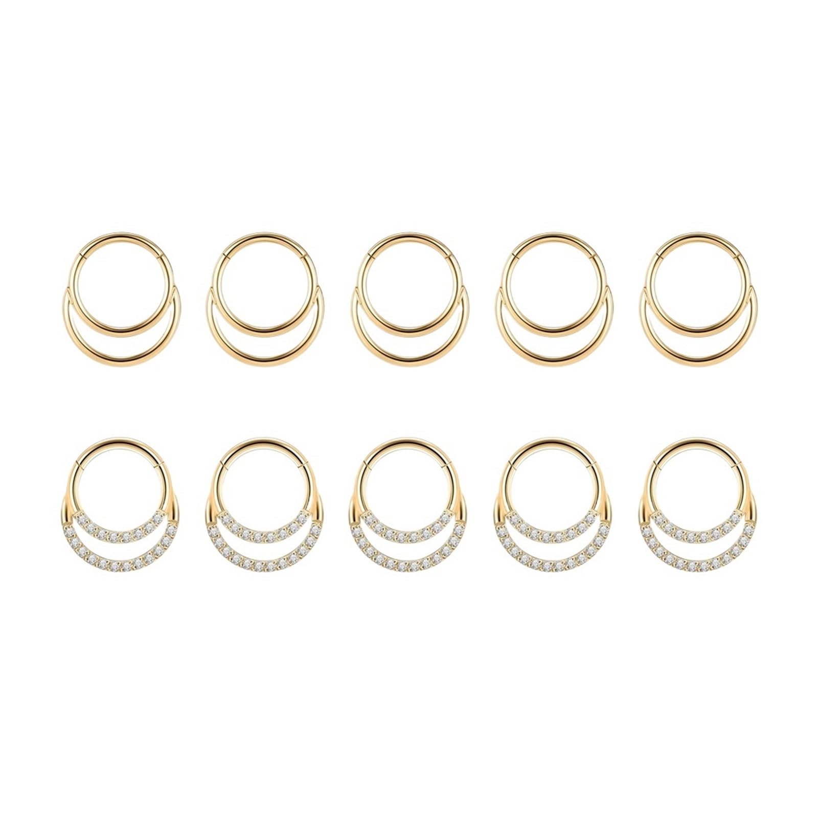 10 sztuk prawdziwy kolczyk do nosa F136 Piercing tytanowy przegroda ucha obręcze Daith Tragus chrząstka helisa okrągły kolczyk biżuteria do ciała(1.2x10mm,5Gold 5Gold CZ)