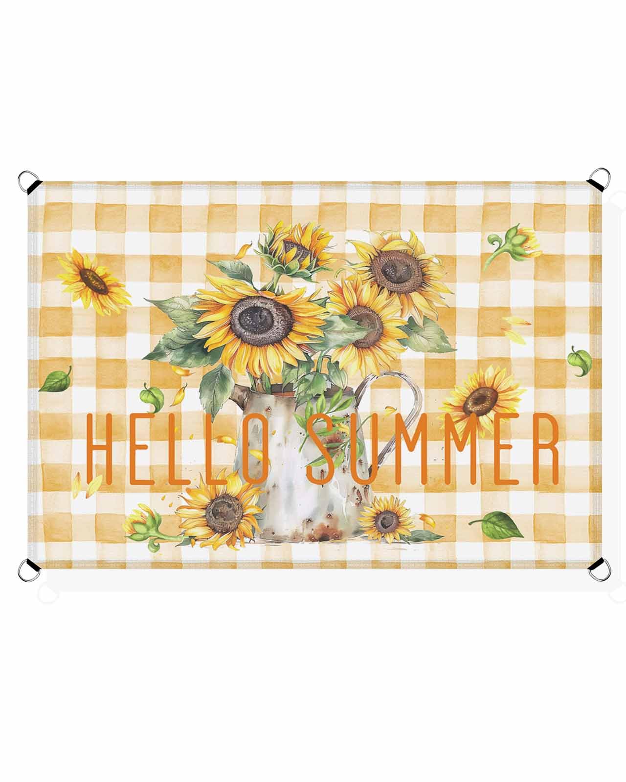 Sunflower Orange Sun Sail Shades Rectangle Canopy,Sunlight Block Heavy Duty Curved Backyard Shade Cover,Waterproof Sun Shades for Patios Garden Outdoor,6.5'x10' Spring Floral Farmhouse Plaid Checkered