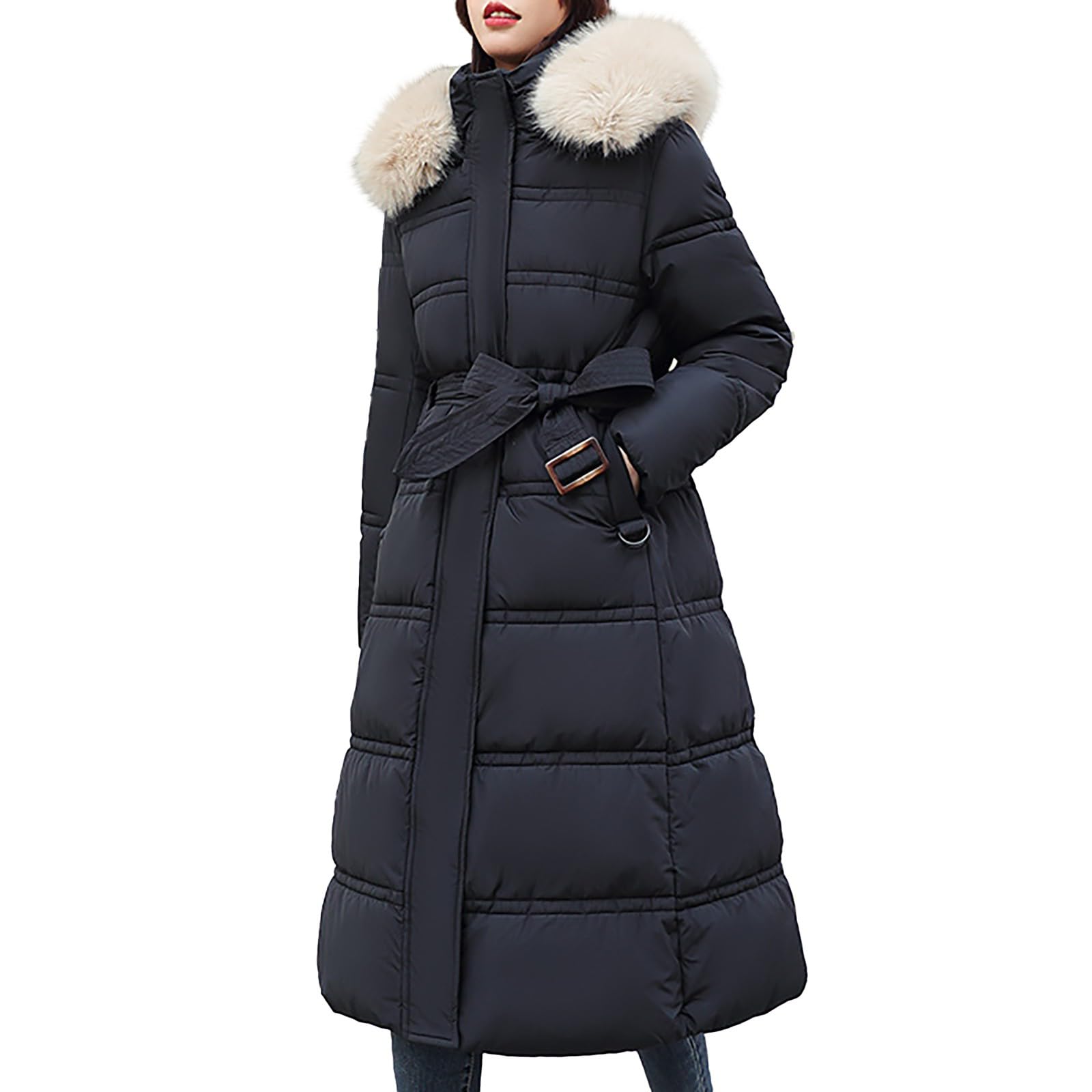 Abrigo de invierno para mujer, resistente al agua, largo, abrigo acolchado cálido con capucha de piel, chaqueta de invierno resistente al viento, abrigo de manga larga, parka de invierno, abrigo para