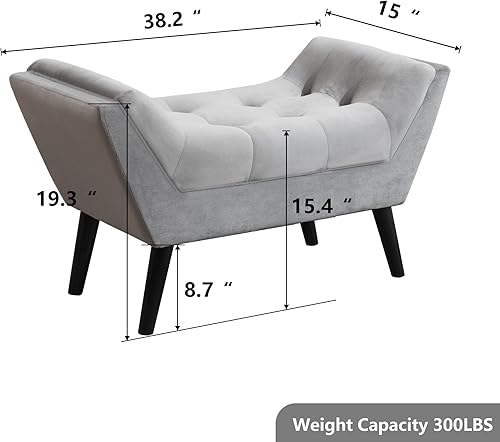 Miniatura 2 de Andeworld Otomana pequeña tapizada copetuda para entrada, vestíbulo, baño, tocador, dormitorio (un plaza, gris terciopelo)