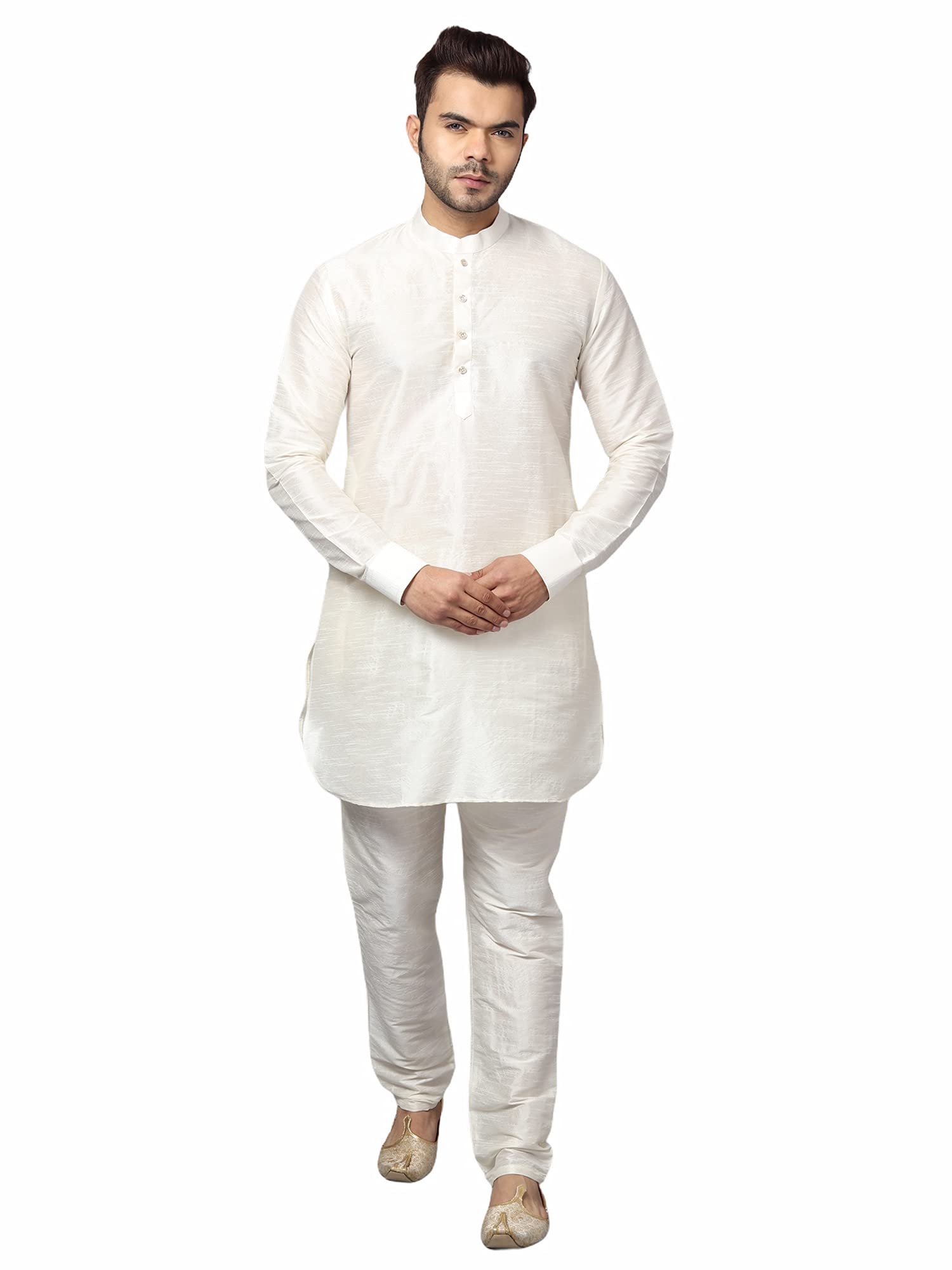 uri and mackenzie Men's Silk Blend Solid Pathani Kurta with Readymade Pajama Pant Set-picture-23