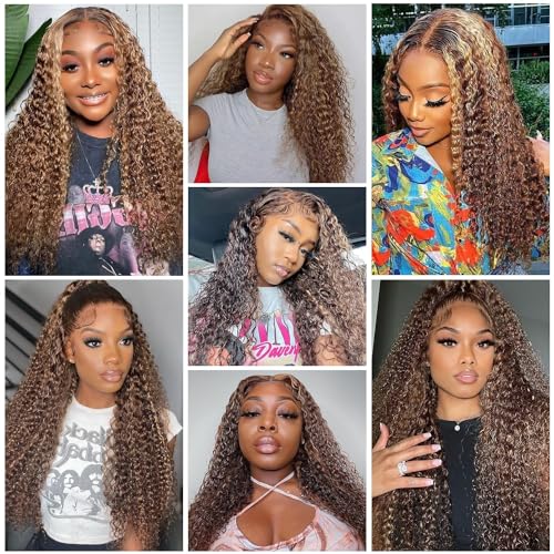 Image of 13x6 Ombre Deep Wave Lace Front Wigs Human Hair Honey Blonde Wig 34inch