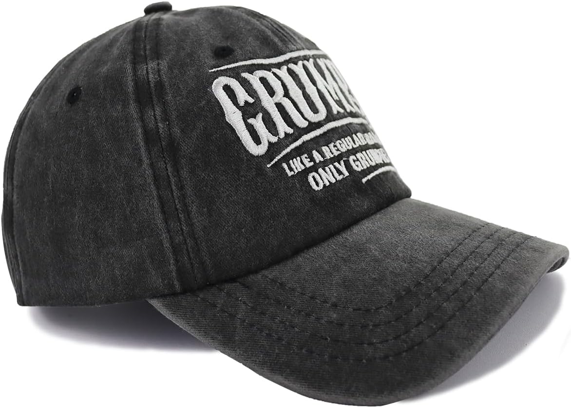 Funny Grumpa Hats for Grandpa Birthday Gifts, Embroidered Adjustable Wash Denim Cotton Baseball Cap - Image 3