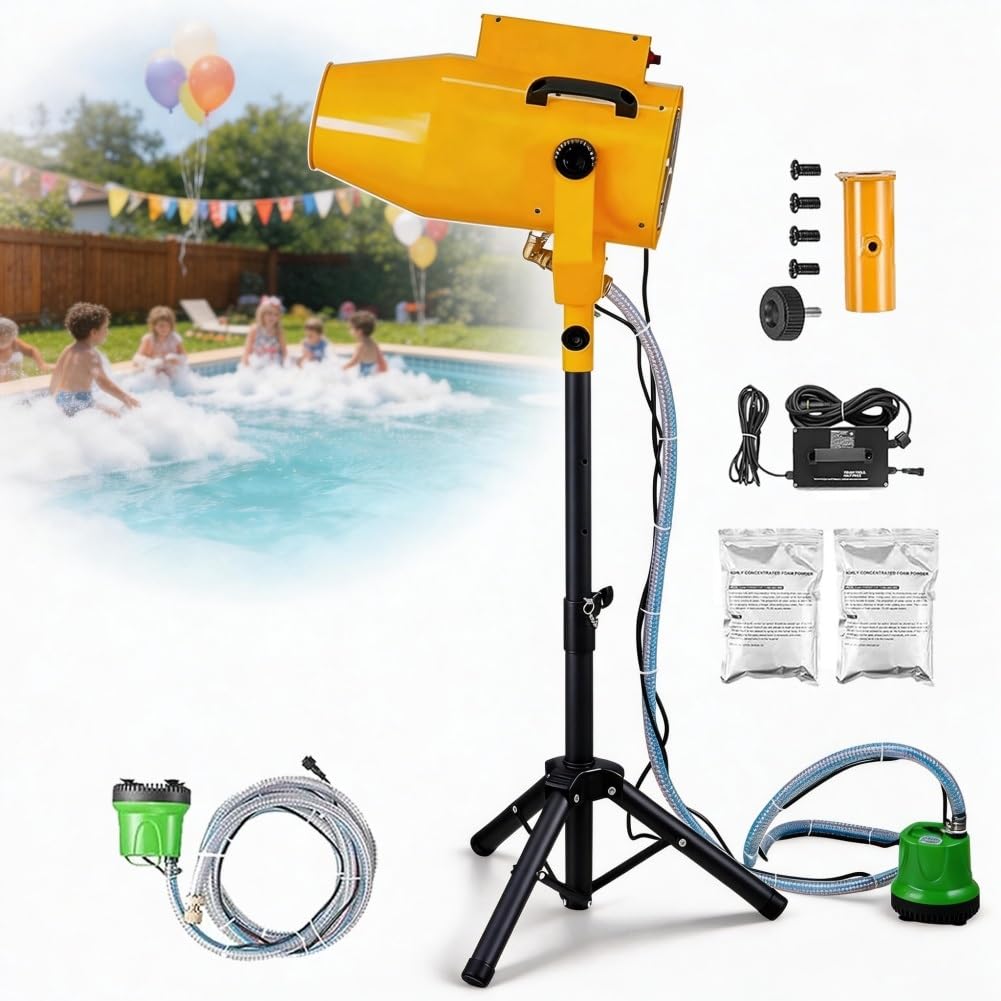 Schaummaschine für Partys, 1200W professionelle Schaumparty Maschine, Outdoor Seifenblasenmaschine mit hoher Leistung, Sprühweite 3 Meter, Abdeckung 80 Quadratmeter, ideal für Garten Events
