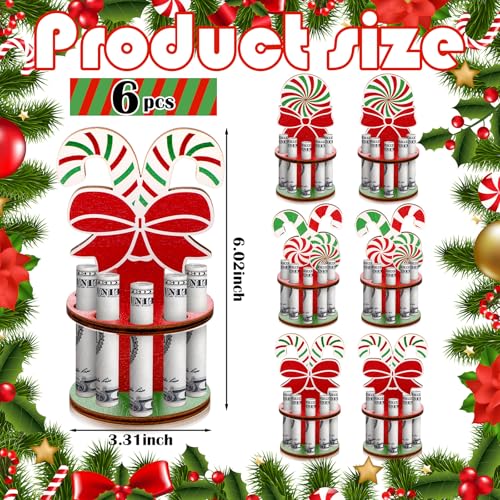 6 Pcs Christmas Wooden Money Holder for Cash Gift with 10 Holes Candy Color Christmas Money Holder with Bow Decoration for Placing Money Red Green and White Money Holder Xmas Table Decorations2