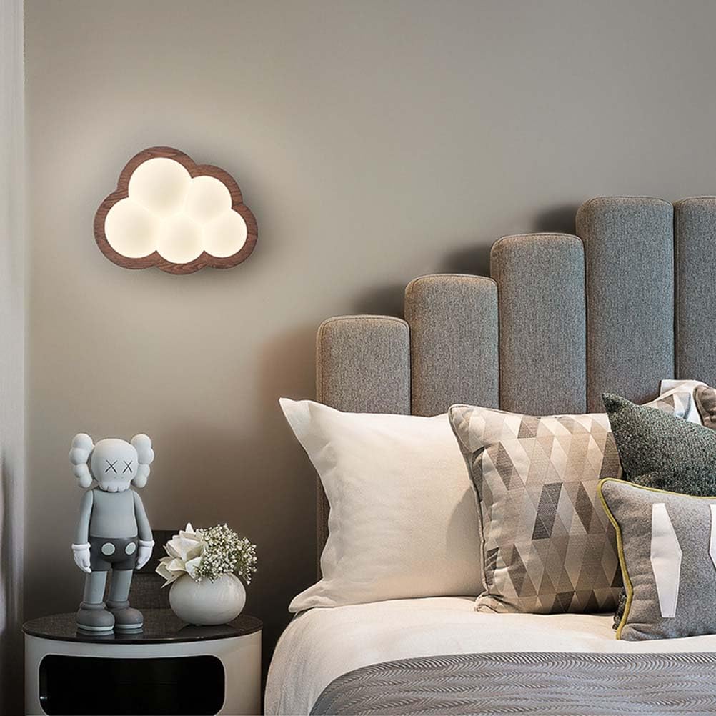 AoLa Lampa Ścienna LED Clouds do Pokoju Dziecięcego Ściemnialna Ścienna Drewniana Nocna 12 W 3 Temperatury Barwowe Lampa Lampka do czytania do Pokoju Dziecięcego Lampki Nocne z Kreskówkową,Walnuss