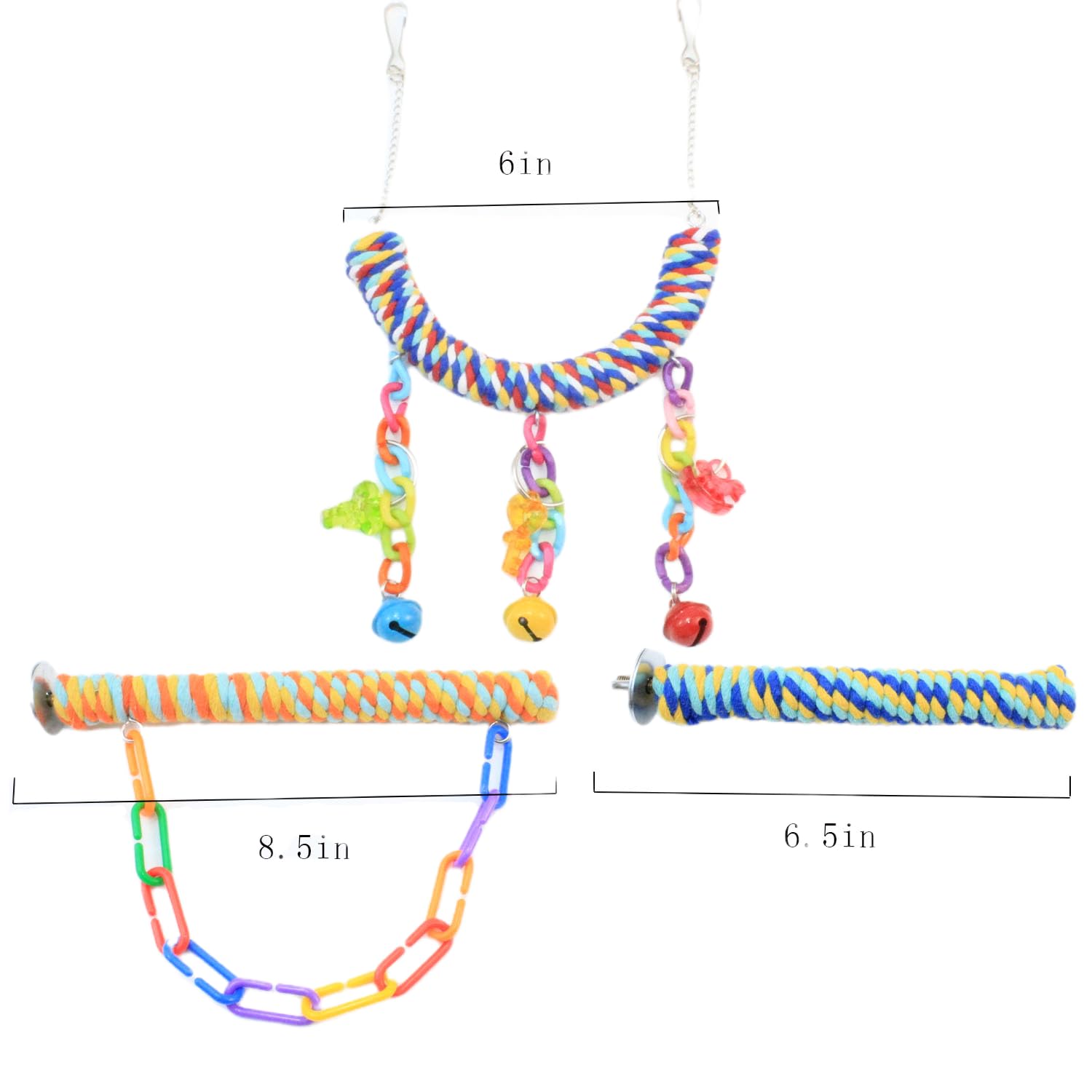 Generic 5PCS Bird Rope Perches?Bird perches Colorful Cotton Parrot Toys?Bird Rope Swing Perch,for Conures?Parakeets Cockatiels?Macaws?Finches, colour