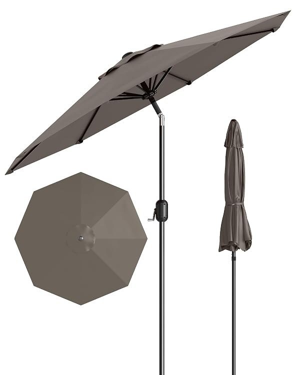 GarveeLife 9 ft Patio Umbrella, Outdoor Table Market Umbrella with Push Button Tilt and Crank, 8 Sturdy Ribs UV Protection Waterproof for Garden, Deck, Backyard, Pool (Taupe) by GarveeLife - Used condition - US$43.15