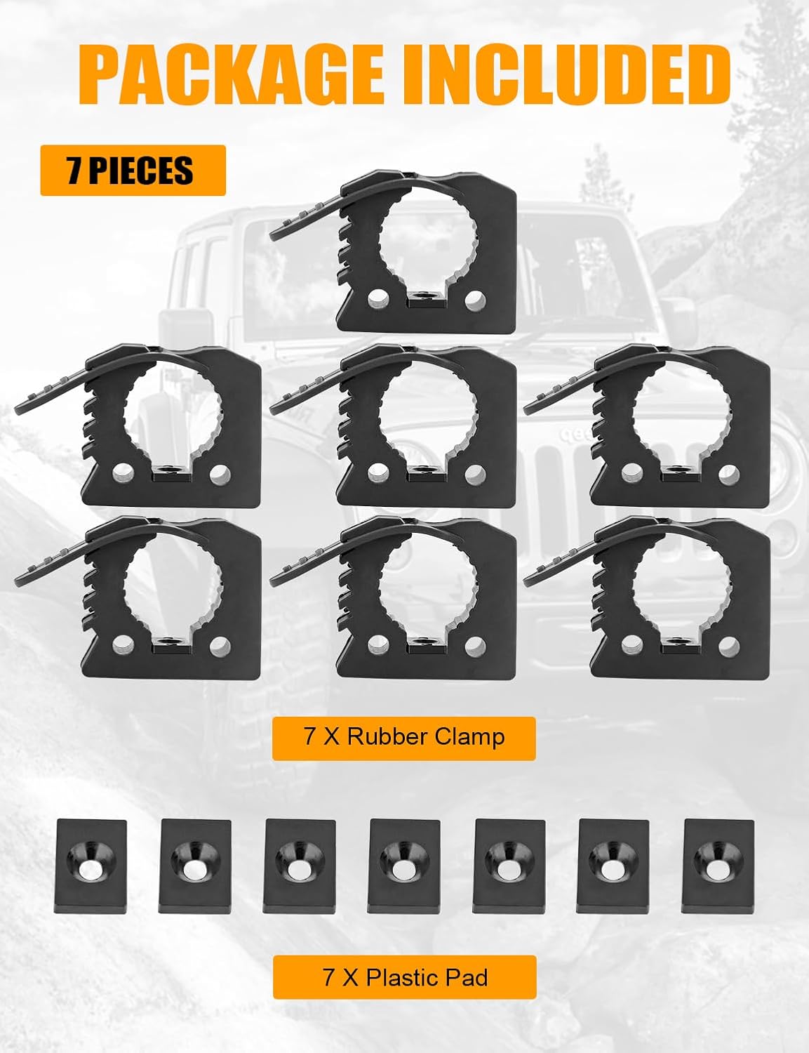 Rubber Clamp Mounting Kit Quick-release Shovel Holder for 1-1/5’’ to 1-1/2’’ Diameter Tools, Install on UTV, ATV, Truck Trailer, RV