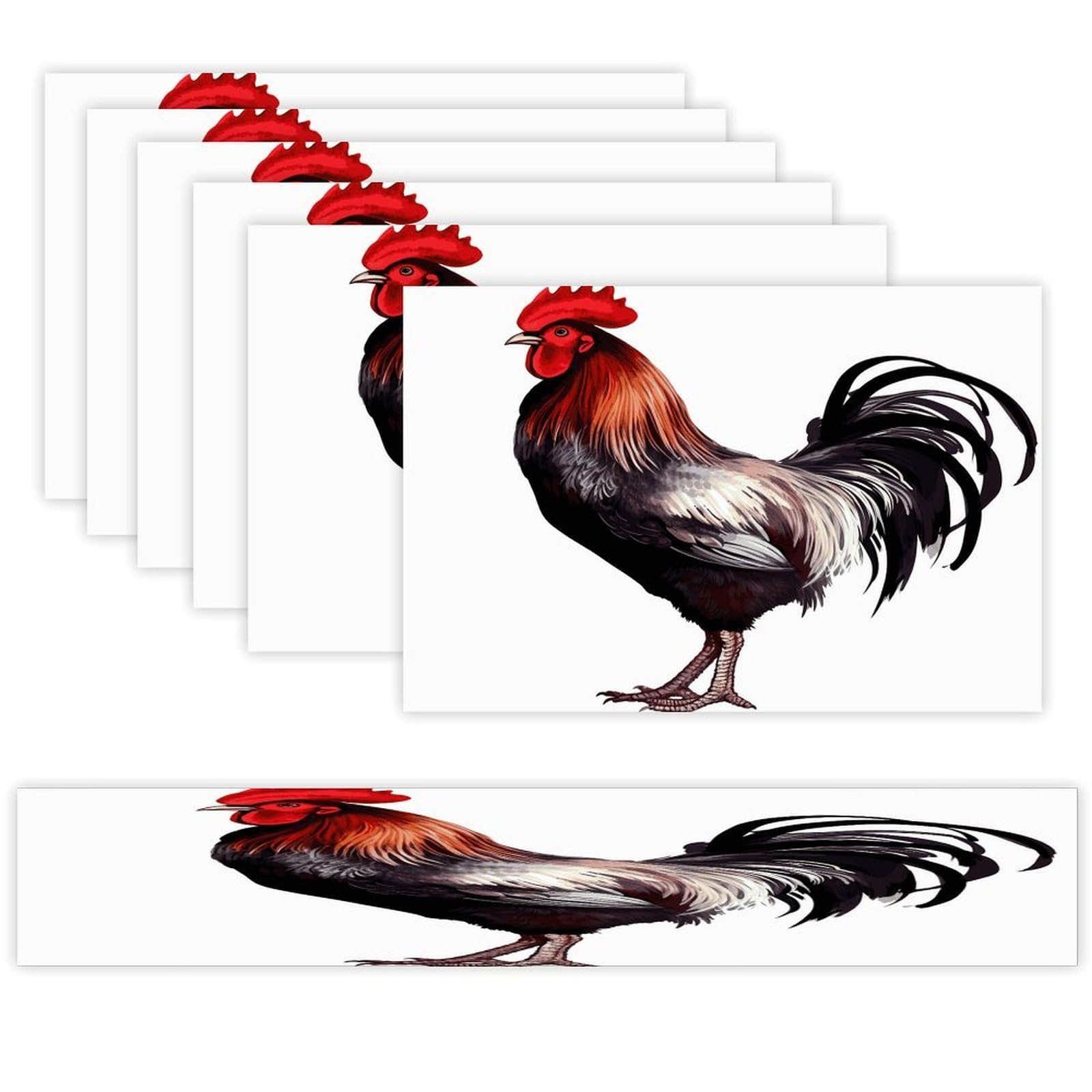 Rooster Table Runner and Placemats Set of 6 Heat Resistant Table Runner Place Mats Modern Cloth Table Mat Washable Linen Placemat Festive Reusable Set