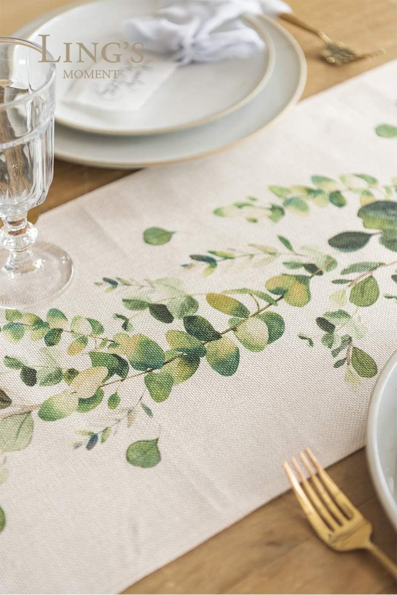 Ling's Moment Greenery Table Runner 12 x 72 Inch for Thanksgiving Table Decor Christmas Decoration Fall Table Runner for Farmhouse Decorations, Kitchen Dinning Outdoor Table Decor