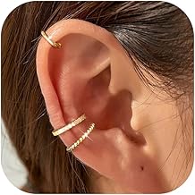 Chriscoco 3 Paires Ear Cuff Faux Piercing Oreille Manchette D'oreille Pour Femme Boucle Oreille Sans Trou Faux Piercing Oreilles Boucle D'oreille Or/Argent Femme Avec Boîte