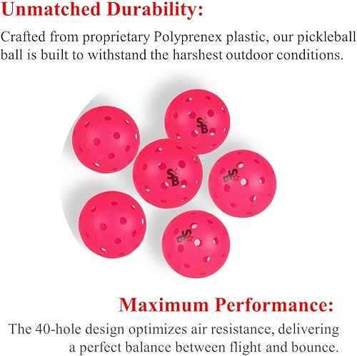 Miniatura 2 de SB Bolas de pickleball - Paquete de 6 unidades, paquete de 12 unidades, bolas de pickleball Supra-40 agujeros para exteriores, fabricadas según el