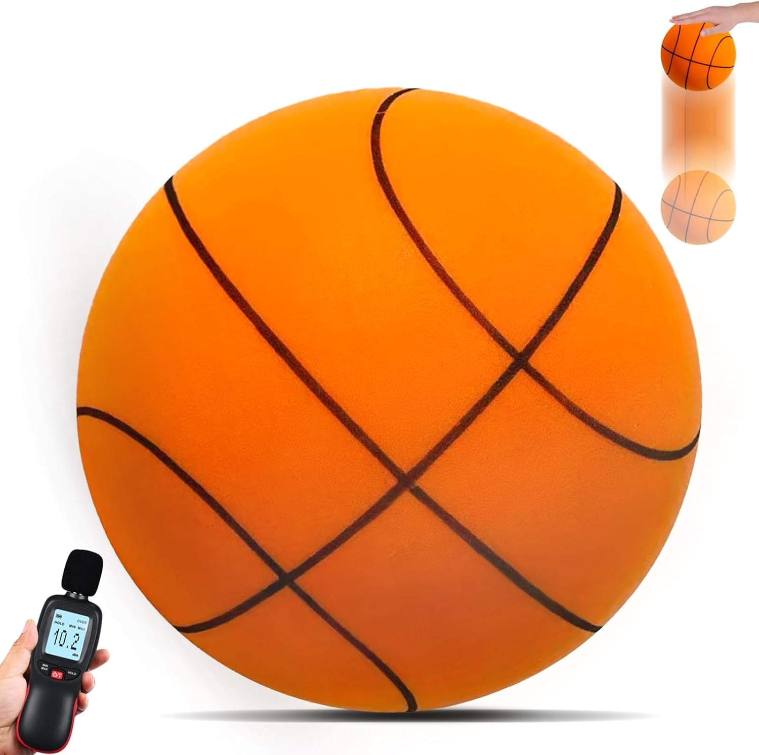 Silent Basketball Size 7(29.5“), Soft Foam Ball Soundless for Quiet Dribbling and Indoor Training, Grooved Airless Higher Bounce Ball for Indoor Games