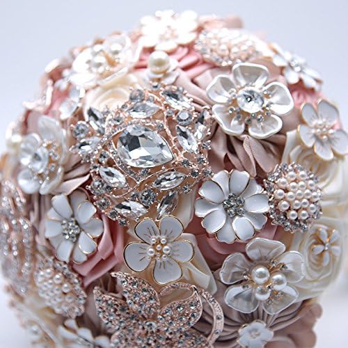 Silk Wedding Flowers Rhinestone Jewelry Blush Pink Brooch Bouquet Gold Broach Dress Wedding Bouquet 20cm Diameter 27cm Height