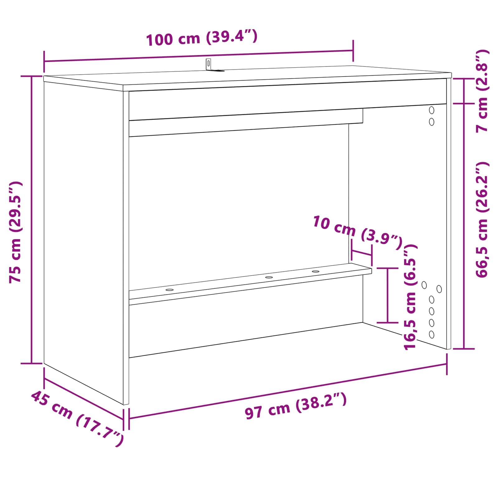 Escritorio para cama de madera recuperada, 100 x 45 x 75 cm, con cajón y estante, como mesa para ordenador portátil para oficina en casa, para dormitorio y estudio
