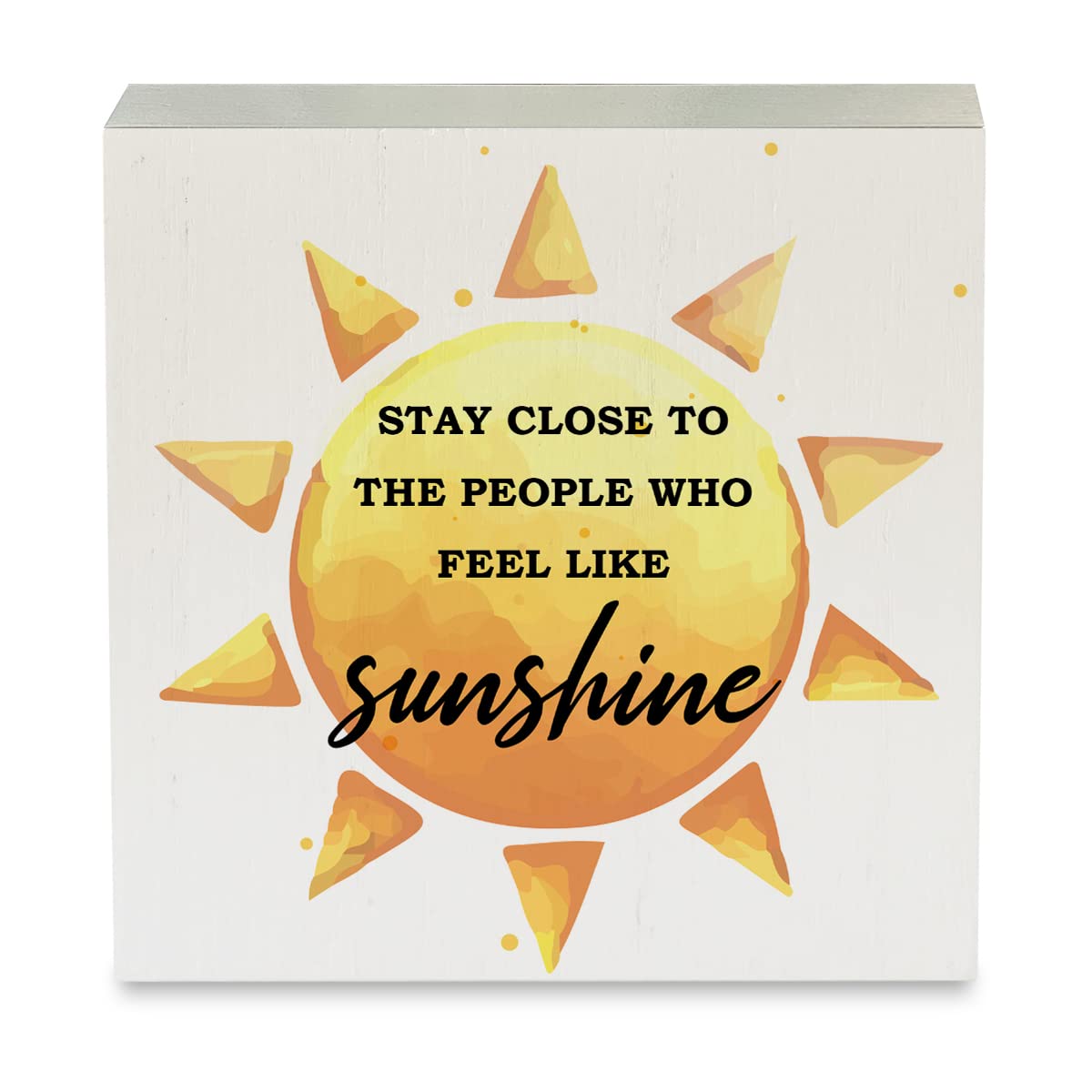 JOWMIJSunshine Wood Box Sign Rustic Summer Sunshine Sun Wooden Box Sign Country Decorative Sign Block Plaque for Home Desk Table Shelf Decor 5"x 5"