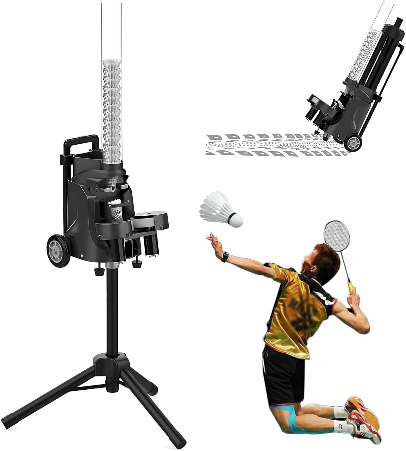 ByBoDi Badminton Trainer Robot, Cordless Badminton Serving Machine, Automatic Shuttlecock Feeder, Support Variable Speed Deep&Shallow Ball, for Gym & School Minipro