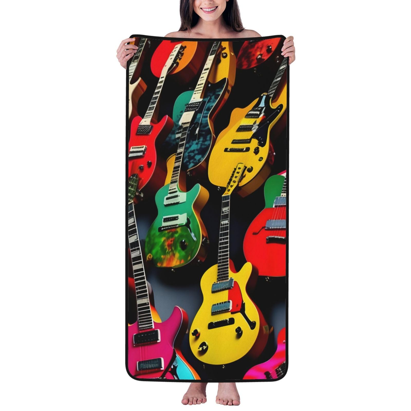 JBJGKHLP Colorful Guitar Print Women Men Couples Coral Velvet Bath Towel Ultra-Soft For Home Bathroom Travel