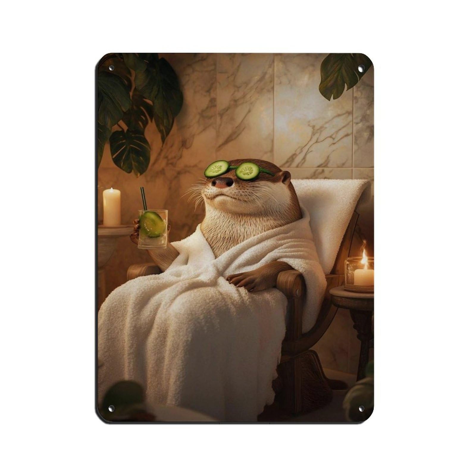 Lxwnze 30L X 40W Cm Otter Spa Day, Relaxing Otter Decor Tin Sign Vintage Metal Pub Club Cafe Bar Home Wall Art Decoration Poster Retro 12X16inch(30X40cm)