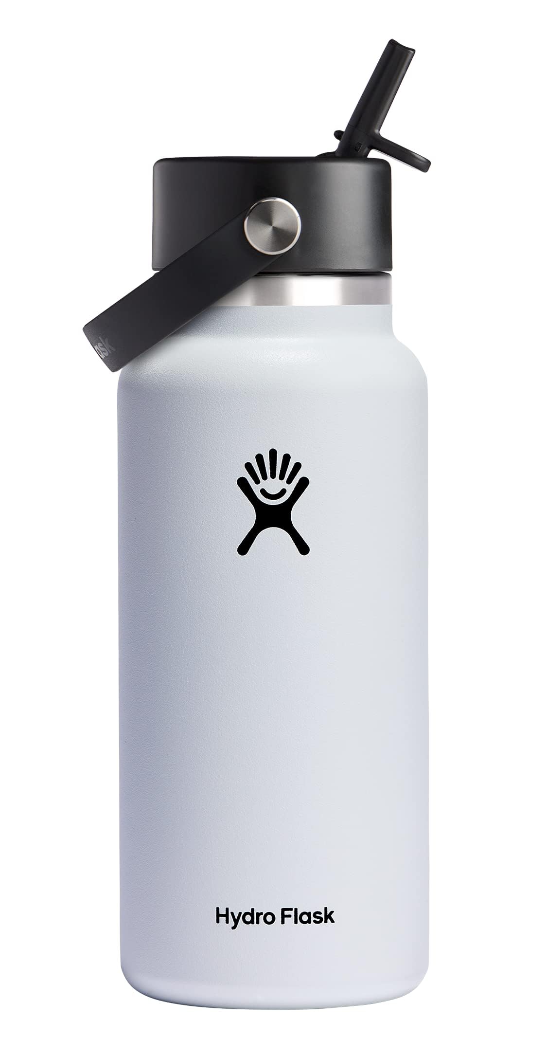 Hydro FlaskWater Bottle - Insulated Stainless Steel - Wide Mouth Flex Straw Lid, Non Spill, Leakproof and Refillable in 32 Oz White