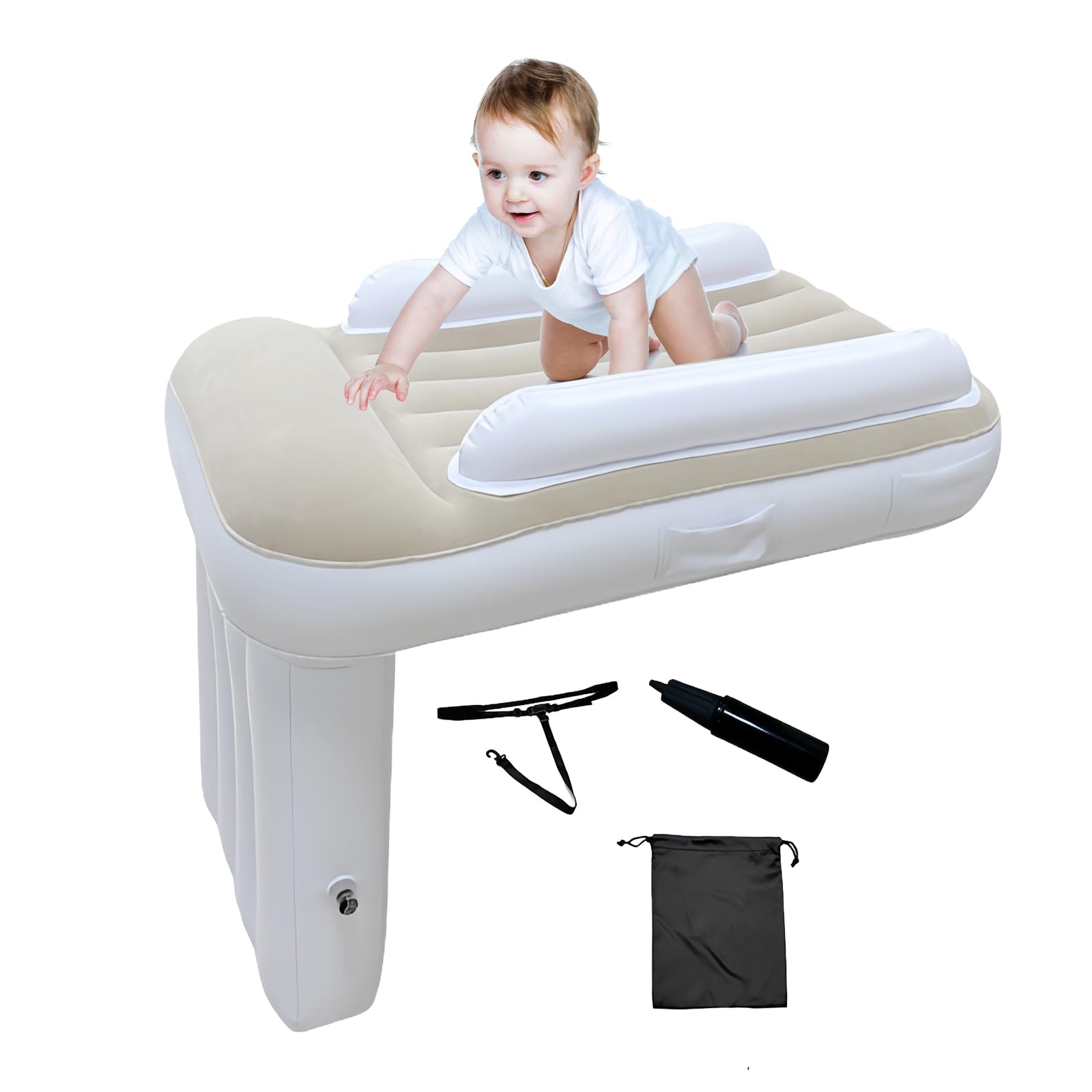 Lettino da aereo per bambini piccoli, gonfiabile, per viaggi di bambini, letto ad aria portatile, prolunga del sedile per aereo, auto, treno, letto da viaggio con lati alti, comodo, leggero
