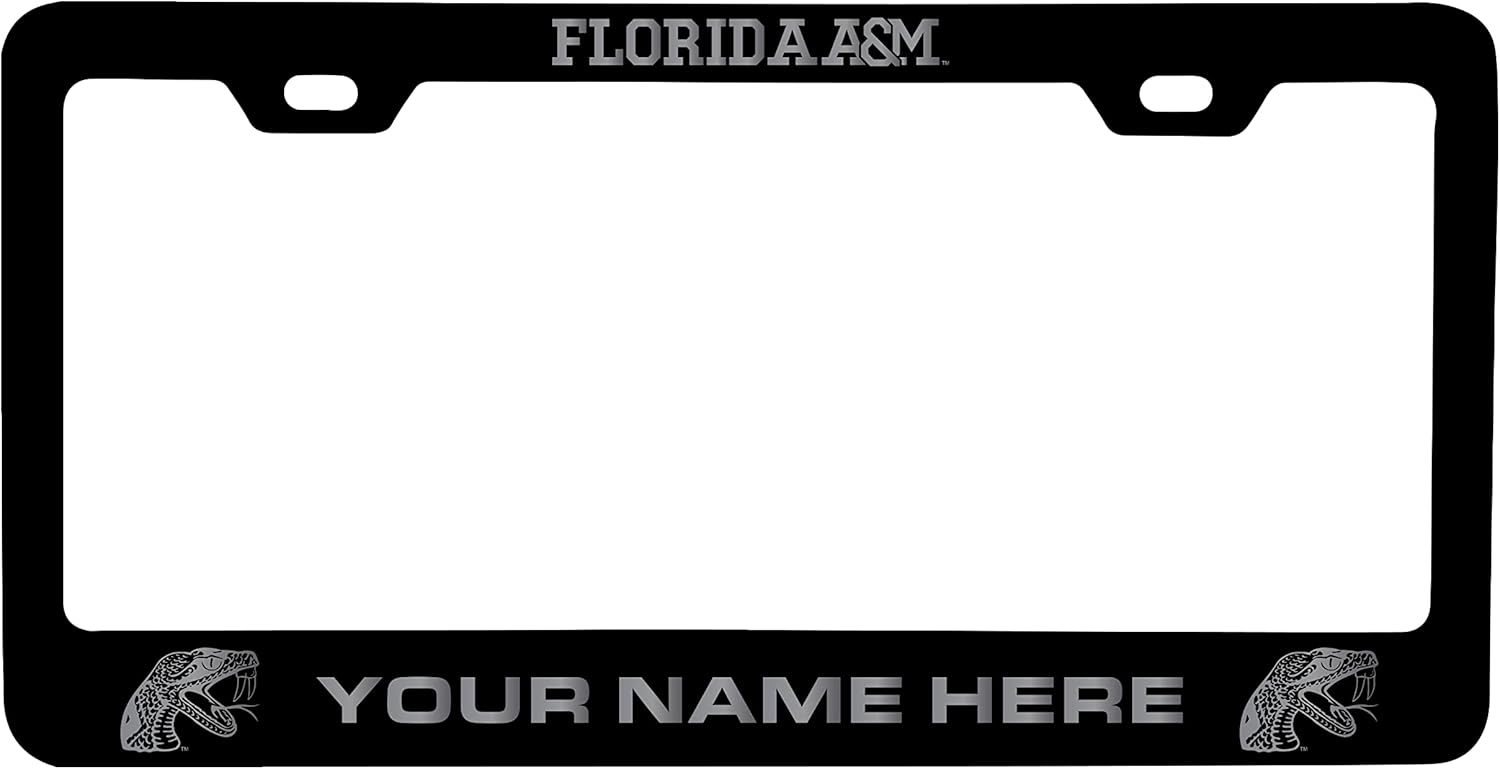 Collegiate Custom Florida A&M Rattlers Metal License Plate Frame with Engraved Name (Black) Officially Licensed Collegiate Product