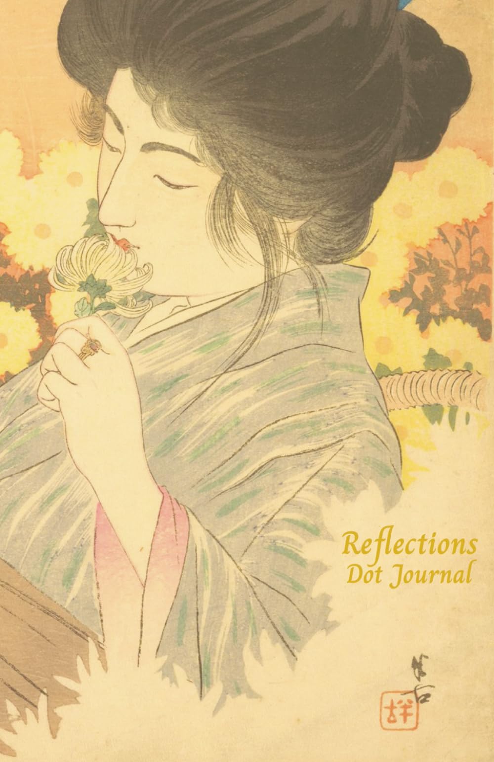 Japanese Woman with White Chrysanthemum Reflections Journal: Blank Dot Pages