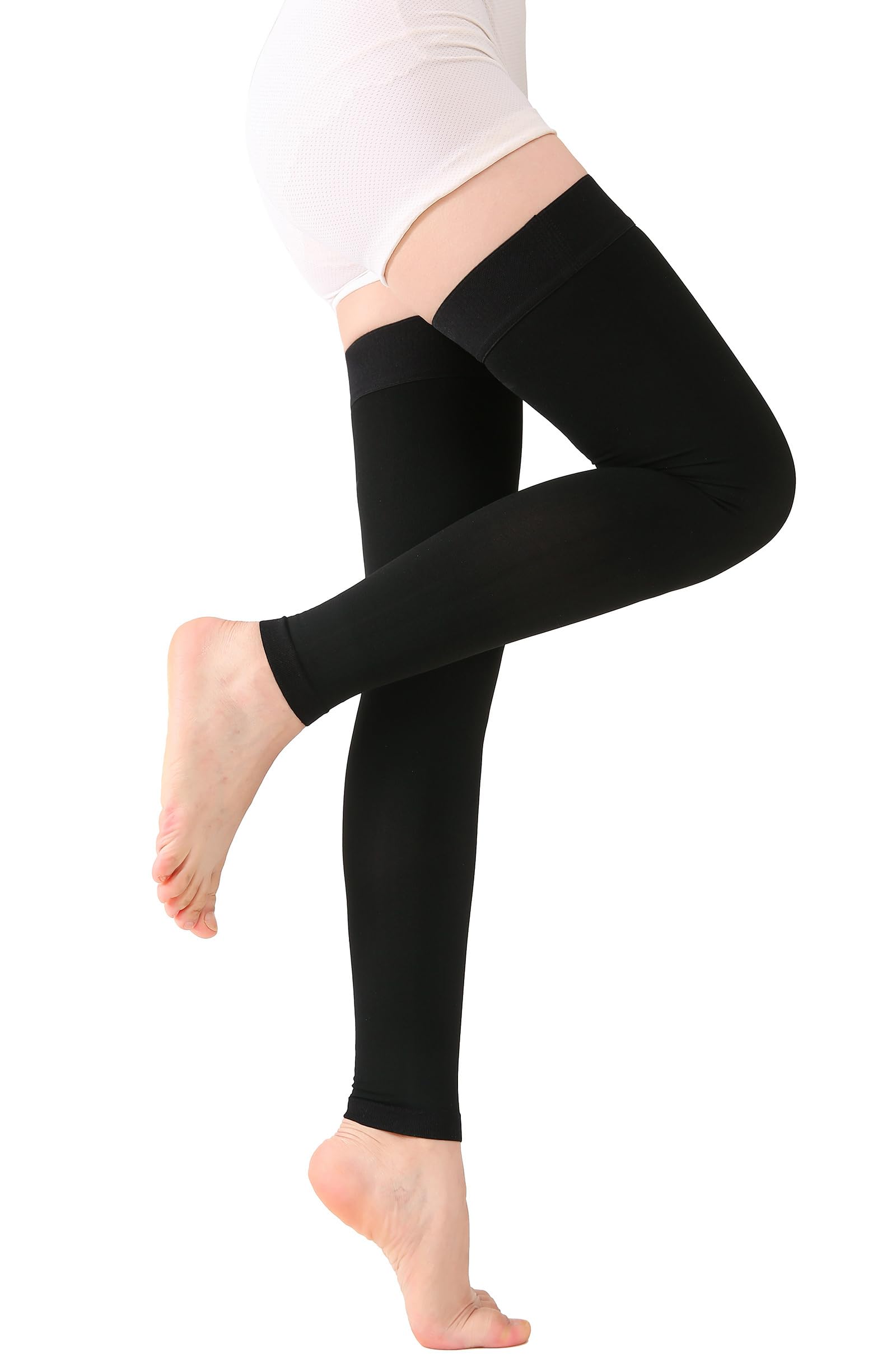 TOFLY Calze a Compressione Autoreggenti, Opache, Maniche a Compressione Senza Piede, Classe II da 15-20 mmHg Compressione Graduato con Banda in Silicone, Calzini per Compressione, Black XXL