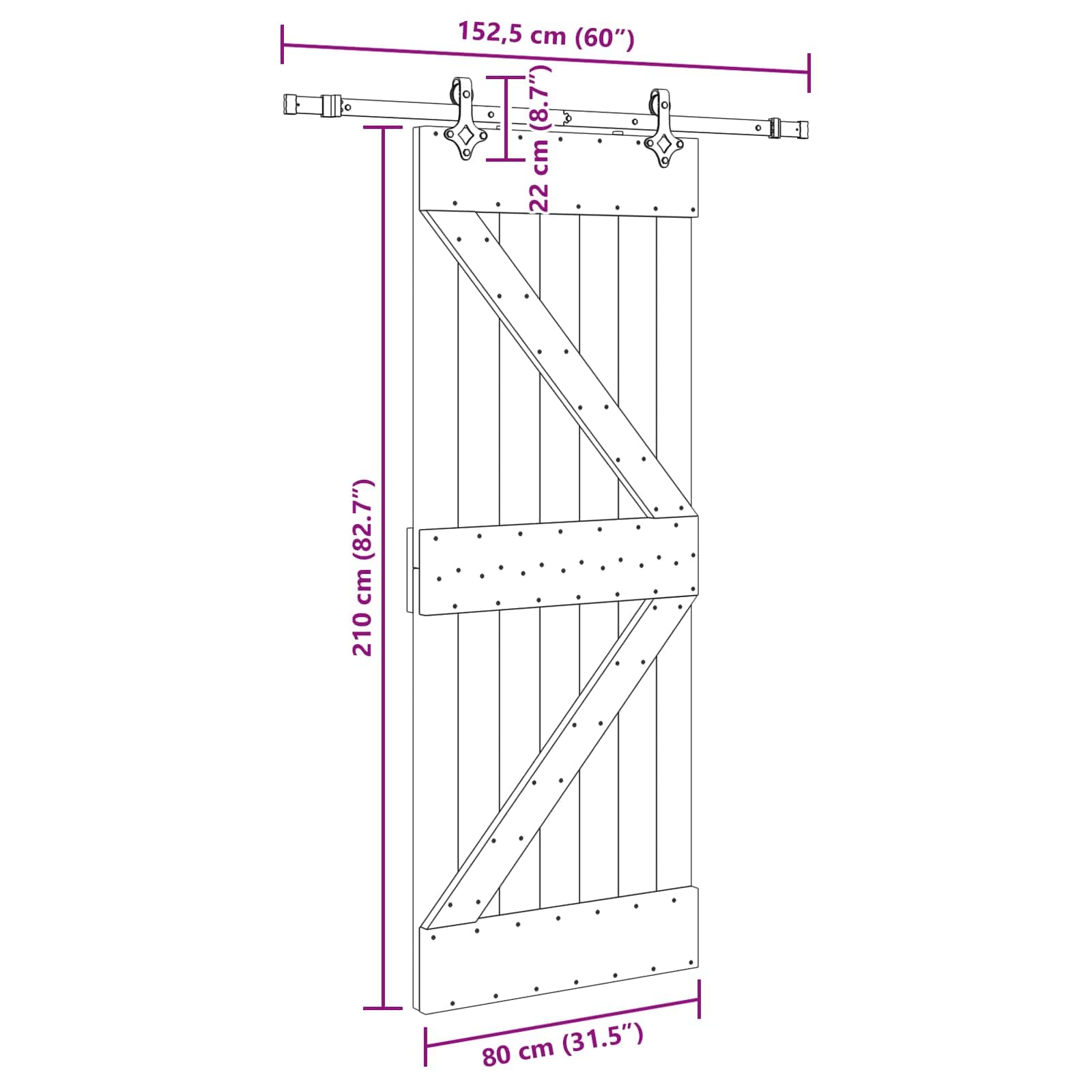 vidaXL Porta scorrevole NARVIK Naturale e Nero 80 x 210 cm (152,5 cm)